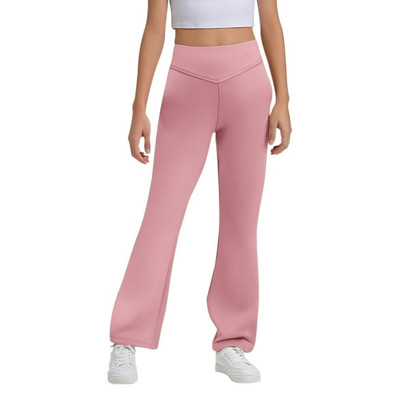 TrendOFT School Uniform Pants for Girls Flare Leggings Bell Bottoms Dress Pants with Elastic Waist Pink 130