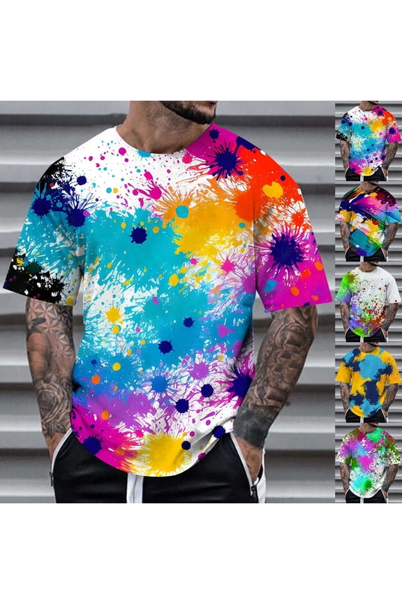 Shirts for Men Graphic Tees Creative Graffiti 3D Digital Printed Short Sleeve Round Neck Soft Loose Urban Casual Tops Men's T-Shirts Sky Blue XL