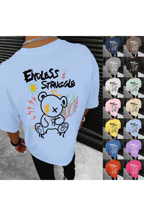 Shirts for Men Graphic Tees Back Side Graphic Print Short Sleeve Crew Neck Loose Casual Summer Tops Mens Tees Beige L