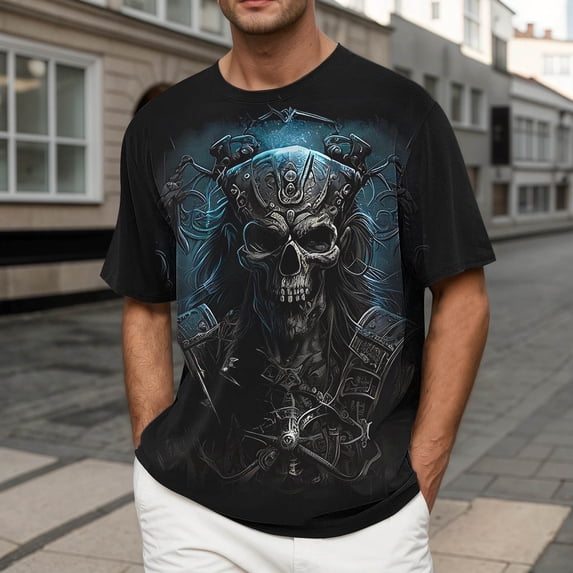 TrendOFT Shirts for Men Graphic Tees Nature Pattern Graphic Print Short Sleeve Crew Neck Loose Comfortable Daily Tops Mens Tees Blue L
