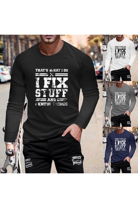 Shirts for Men Graphic Tees Spring Fall Fashion Casual Long Sleeve Crew Neck Soft Everyday Tops Mens Tees Black XL