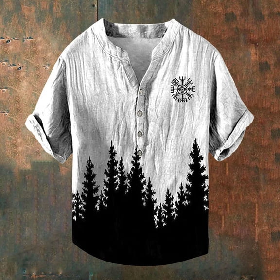 TrendOFT Shirts for Men Graphic Tees Viking Motif Short Sleeve Crew Neck Retro Loose Soft Breathable Casual Tops Mens Tees White L