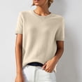 thumbnail image 1 of TrendOFT Short Sleeve Sweaters for Women Wool Blend Crew Neck Sweater Shirts Business Casual Work Tops 2026 Summer Tops Beige L, 1 of 4