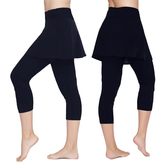 TrendOFT Skirted Legging for Women Yoga Legging with Skirts Active Skort Athletic Ruffle Lifting Women Tennis Leggings Clothes with Pockets Black XL