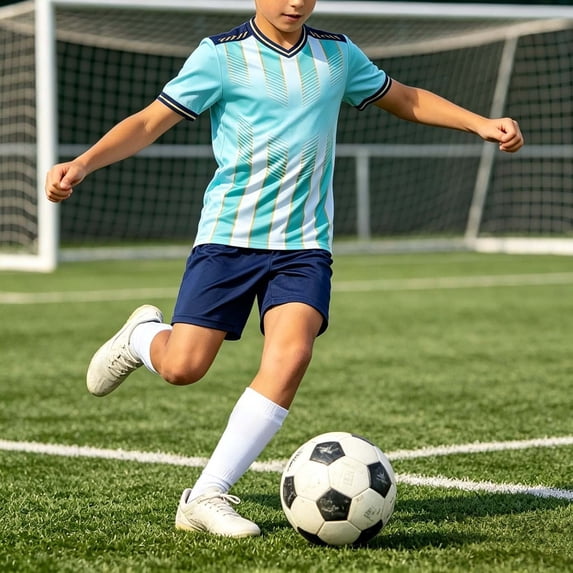 TrendOFT Soccer Uniforms Kids Adults Short Sleeve Training Breathable Sports Team Wear Soccer Sky Blue 5-6 Years