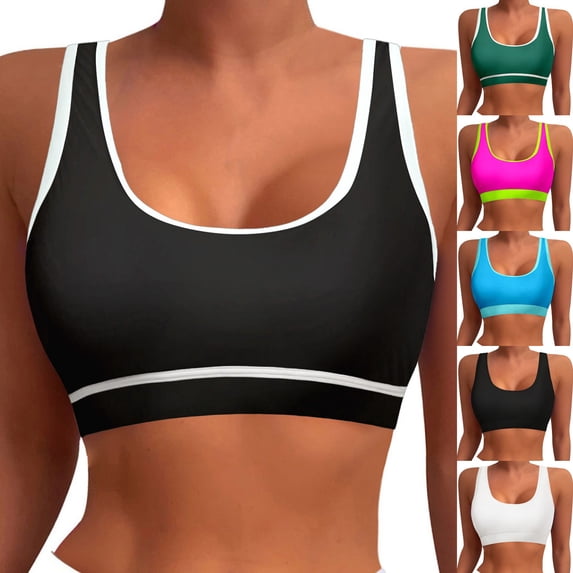 TrendOFT Sports Bra Push up Bikini Top for Women Racerback Swim Top Scoop Neck Bathing Suits Top Modest Padded Crop Tops Swimsuit Only Black L