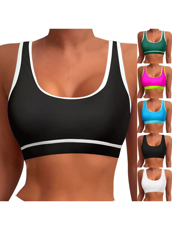 Sports Bra Push up Bikini Top for Women Racerback Swim Top Scoop Neck Bathing Suits Top Modest Padded Crop Tops Swimsuit Only Black M