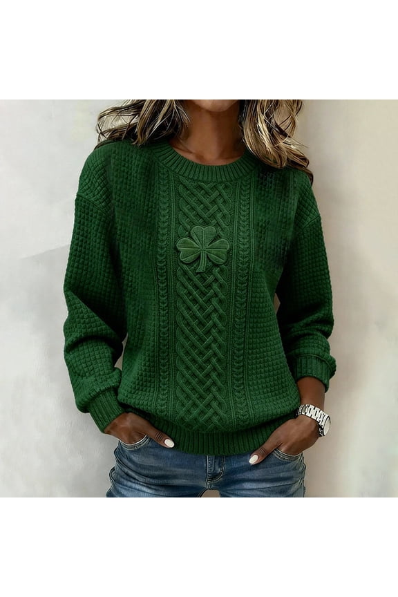 St Patricks Day Sweaters for Women Fair Isle Oversized Knit Pullover Long Sleeve Crewneck Tops Green L