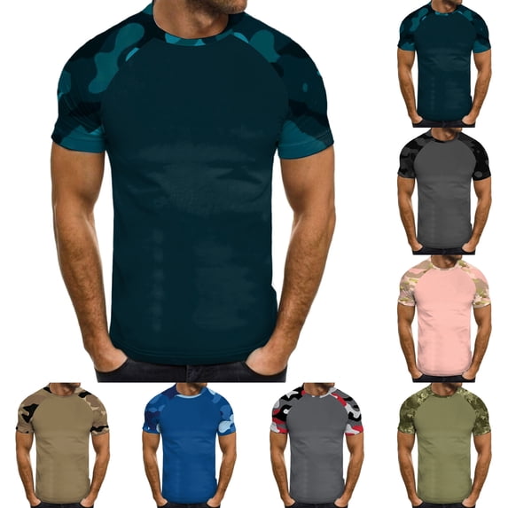 TrendOFT Summer Shirts For Men Camo Pattern Crew Neck Short Sleeve Tee Loose Fit Breathable Outdoor Casual Daily Wear Mens Tops Army Green L