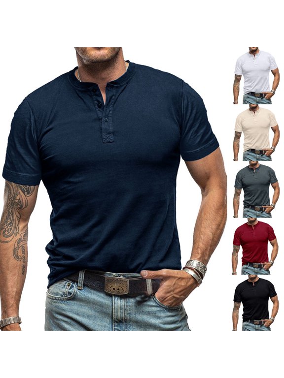 Summer Shirts for Men Combed Cotton Button Placket Short Sleeve Solid Top Breathable Summer Daily Wear Slim Fit Lightweight Basic Apparel Mens Tops Beige L