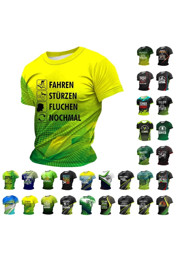 Summer Shirts for Men German Slogan Cycling Themed Printed Short Sleeve Crew Neck Breathable Outdoor Casual Lightweight Fashion Daily Wear Mens Tops Black L