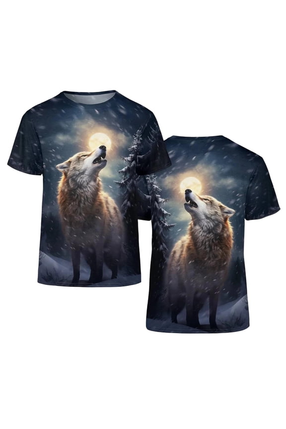 Summer Shirts for Men Wolf Themed 3D Novelty Short Sleeve Tops Unisex Crew Neck Lightweight Street Daily Casual Fashion Men's T-Shirts Black L
