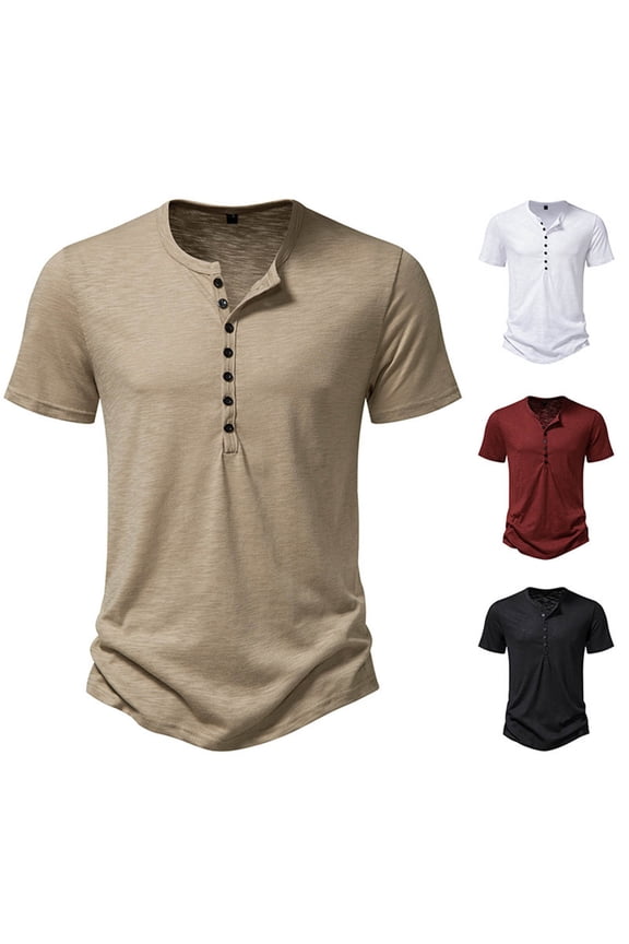 Summer Shirts for Men Basic Henley Neck Short Sleeve Soft Loose Breathable Casual Fashion Everyday Daily Street Apparel Mens Tees Black L