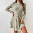 thumbnail image 1 of TrendOFT Sweater Dress for Women Long High Neck Ribbed Knit Oversized Pullover Winter Short Dress Khaki S, 1 of 8