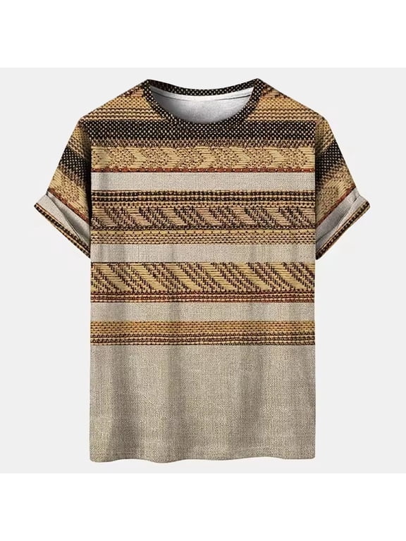 T Shirts For Man Trend Casual Summer Crew Neck Short Sleeve Printed Top Loose Breathable Outdoor Daily Lifestyle Mens Shirts Gold XXL