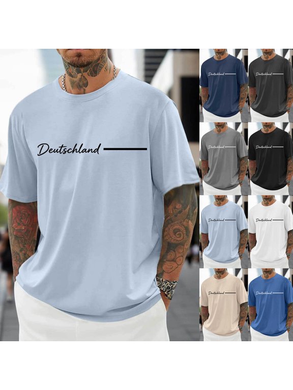 T Shirts for Man Country City Name Art Font Graphic Printed Short Sleeve Round Neck Casual Street Style Daily Fashion Loose Tops Mens Tops Black L