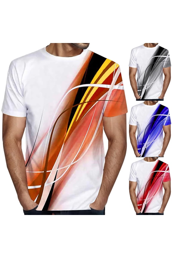 T Shirts for Man Foreign Trade Mens Short Sleeve Crew Neck Gradient Pattern 3D Printed Loose Casual Summer Street Daily Men's T-Shirts Blue XL