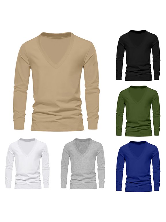 T Shirts for Man Young Style Long Sleeve Crew Neck Base Layer Soft Comfortable Casual Daily Indoor Outdoor Leisure Fashion Tops Men's T-Shirts Army Green M