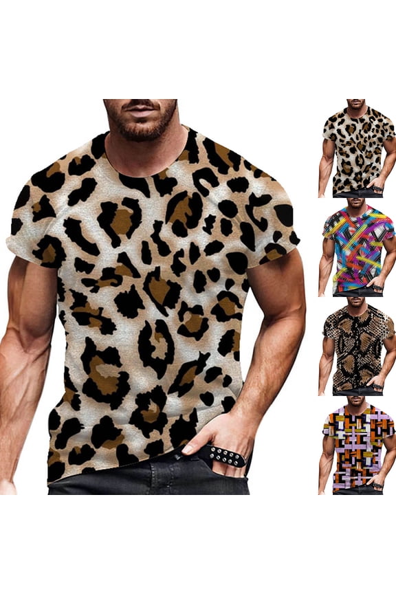 T Shirts for Man Animal Skin Texture Graphic Printed Short Sleeve Crew Neck Loose Casual Trendy Streetwear Daily Men's Shirts Black L