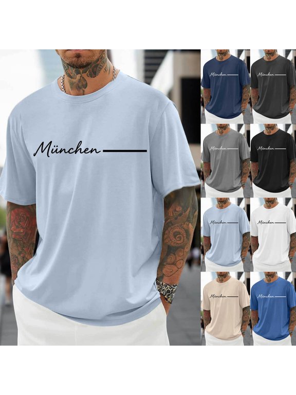 T Shirts for Man Art Typography Country City Name Graphic Short Sleeve Crew Neck Casual Street Style Daily Comfort Tops Mens Tops Black L