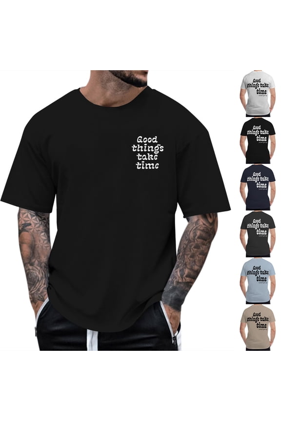 T Shirts for Man Basic Plain Solid Short Sleeve Round Neck Soft Breathable Loose All Season Essential Tops Men's Shirts Khaki XXXL