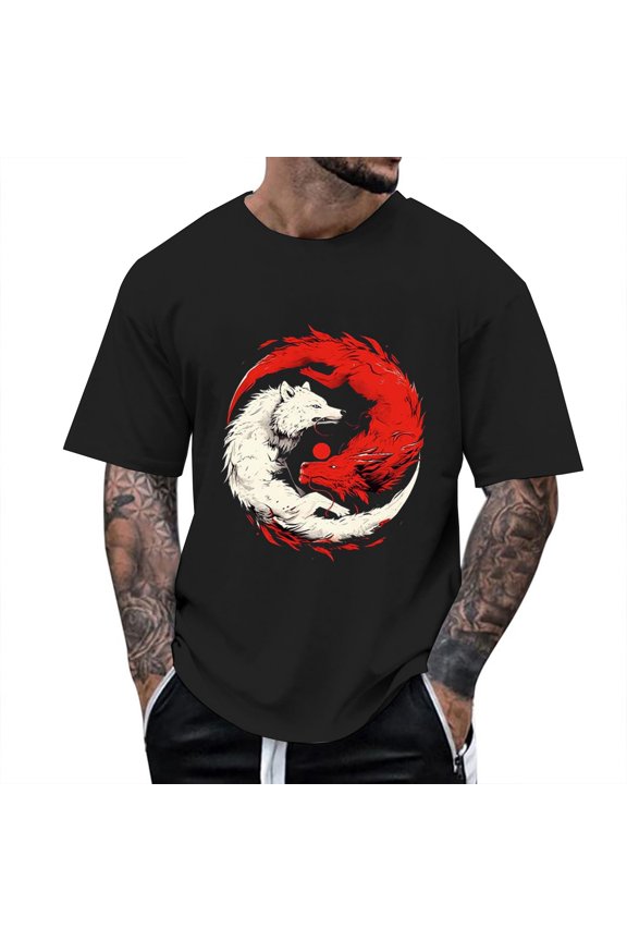 T Shirts for Man Basic Printed Short Sleeve Crew Neck Summer Loose Casual Daily Men's T-Shirts Black L