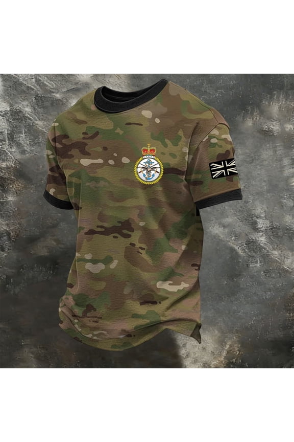 T Shirts for Man British Culture Trendy Graphic Printed Short Sleeve Round Neck Casual Everyday Street Tops Mens Tops Camouflage L
