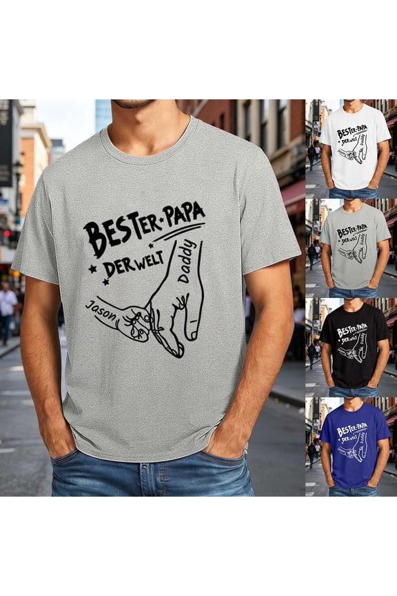 T Shirts for Man Fathers Day Theme Graphic Print Short Sleeve Crew Neck Loose Casual Holiday Fashion Mens Shirts Black S