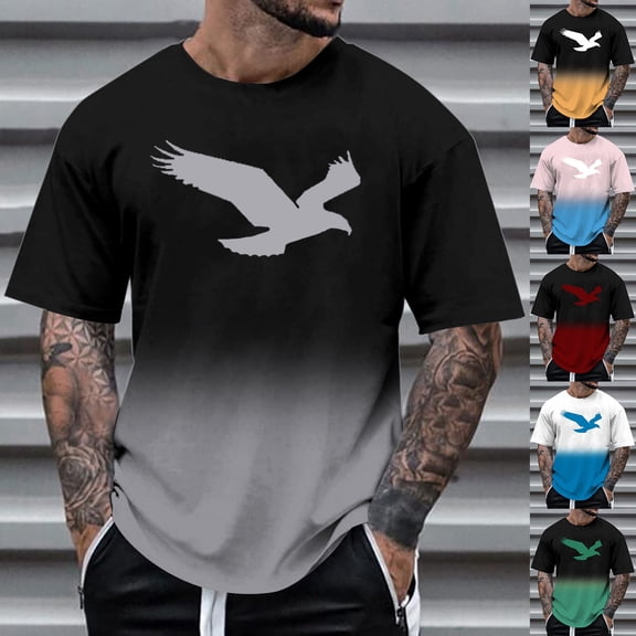 TrendOFT T Shirts for Man Gradient Eagle Graphic Printed Short Sleeve Crew Neck Casual Loose Soft Daily Fashion Men's Shirts Green XXXL