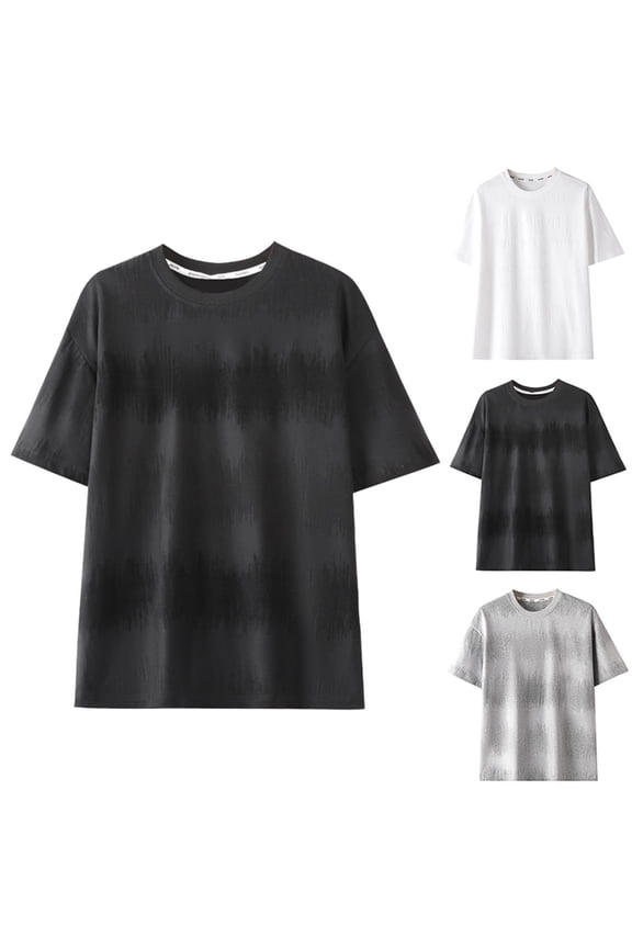 T Shirts for Man Jacquard Knit Pattern Short Sleeve Crew Neck Loose Soft Textured Casual Summer Fashion Mens Shirts Black L