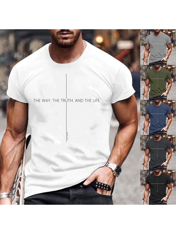 T Shirts for Man Jesus Faith Letter Theme Printed Crew Neck Short Sleeve Loose Casual Breathable Religious Daily Tops Mens Shirts Black L6