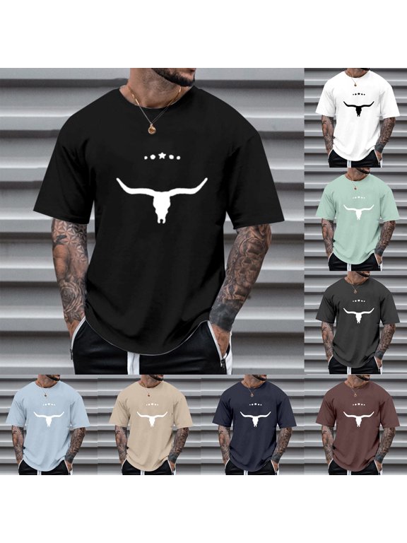 T Shirts for Man Modern City Theme Printed Short Sleeve Crew Neck Loose Soft Casual Street Fashion Men's Shirts Beige L