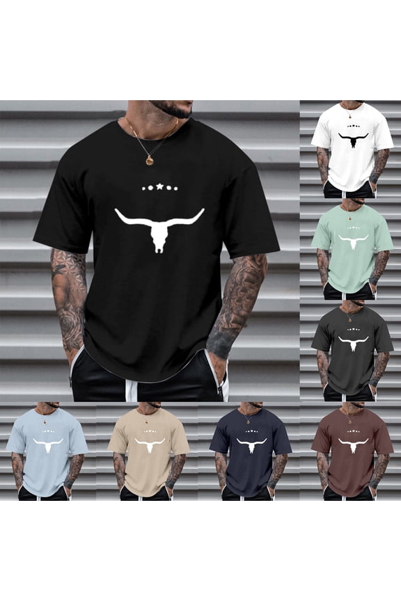 T Shirts for Man Modern City Theme Printed Short Sleeve Crew Neck Loose Soft Casual Street Fashion Men's Shirts Beige L
