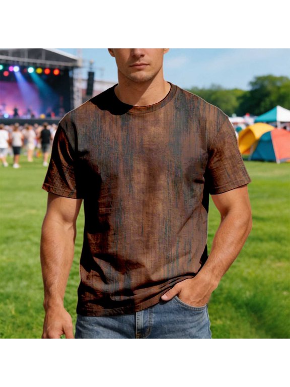 T Shirts for Man Summer Basic Street Graphic Printed Short Sleeve Crew Neck Casual Everyday Comfort Tops Mens Tops Brown L