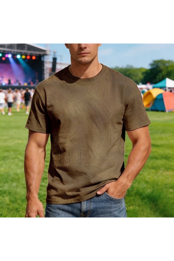 T Shirts for Man Summer Trendy Pattern Printed Short Sleeve Crew Neck Casual Street Everyday Fashion Tops Mens Tops Brown L