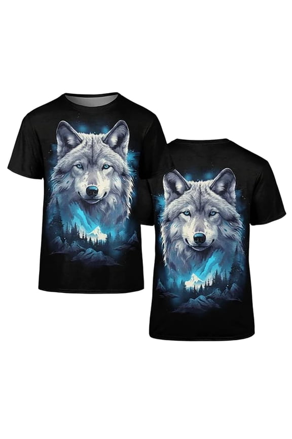 T Shirts for Man Wolf Pattern 3D Novelty Casual Tops Unisex Short Sleeve Crew Neck Lightweight Street Everyday Apparel Mens Tops Black L