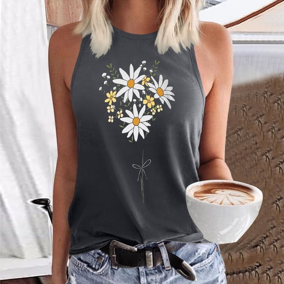 TrendOFT Tank Tops for Women Letter Print Sleeveless Shirts Nature Graphic Summer Outdoor Tshirt Vest Grey S