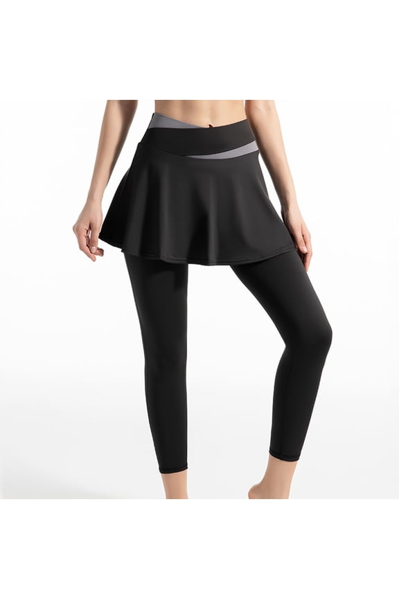 Tennis Skirted Leggings for Women with Pockets Active Skort Athletic Ruffle Pleated Golf Skapri with Skirt Black M