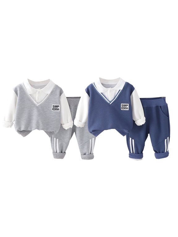 Toddler Boy Outfits Set Summer Spring Academy Style Long Sleeve Casual Top And Pants Two Piece Fashion Daily Outfit For Boys Girls Kids Boys' Clothing Sets Blue