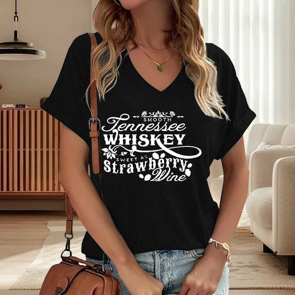 TrendOFT V Neck Country Tees Women Short Sleeve Print Comfort For Concert And Daily Wear Fashion Tops