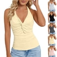 thumbnail image 1 of TrendOFT V Neck Tank Tops for Women Dressy Twist Front Halter Top Summer Sleeveless Crop Backless Blouses Pink M, 1 of 6
