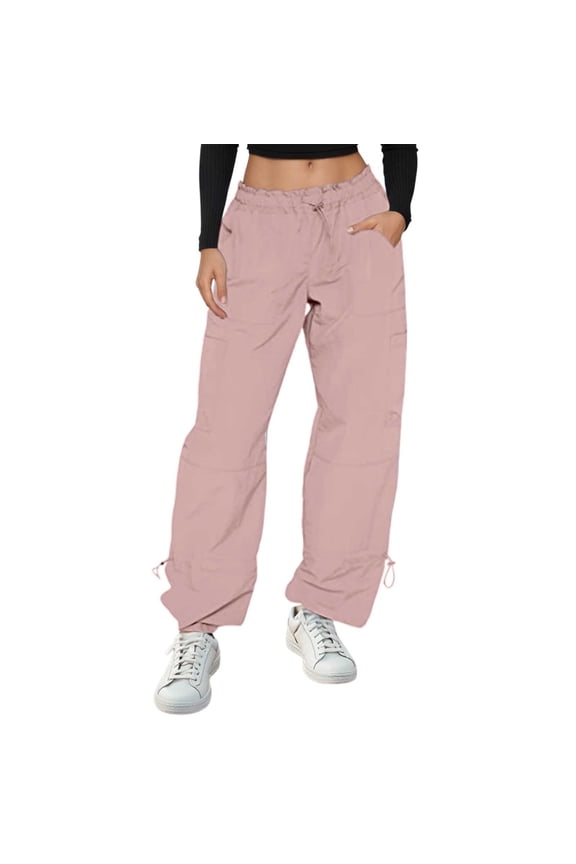 Wide Leg Cargo Pants for Women Baggy Parachute Pants Rave Pants Y2K Sweat Pants Streetwear Pink M