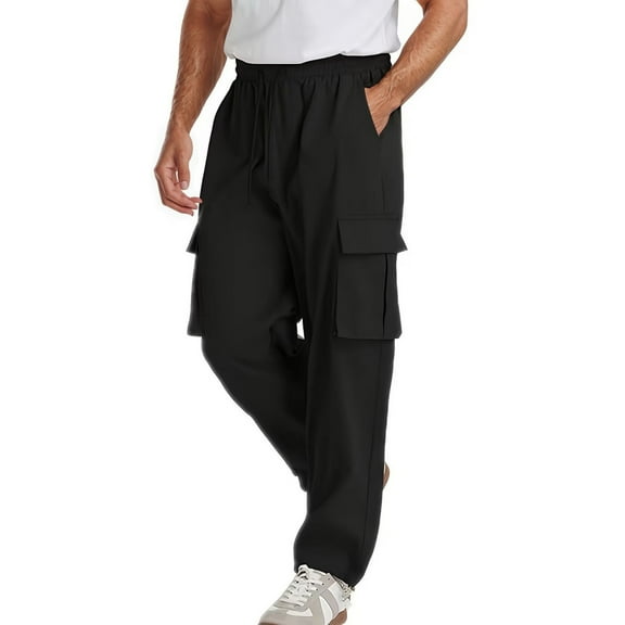 TrendOFT Wide Leg Cargo Sweatpants for Men Baggy Work Hiking Cargo Pants Loose Fit Sports Outdoor Casual Sweat Pants with Multi Pockets Black XXL