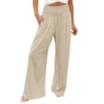 thumbnail image 1 of TrendOFT Wide Leg Dress Pants Woman Stretchy High Waist Work Pants Pull on Business Casual Slacks Trousers Fall Palazzo Pants Beige L, 1 of 7