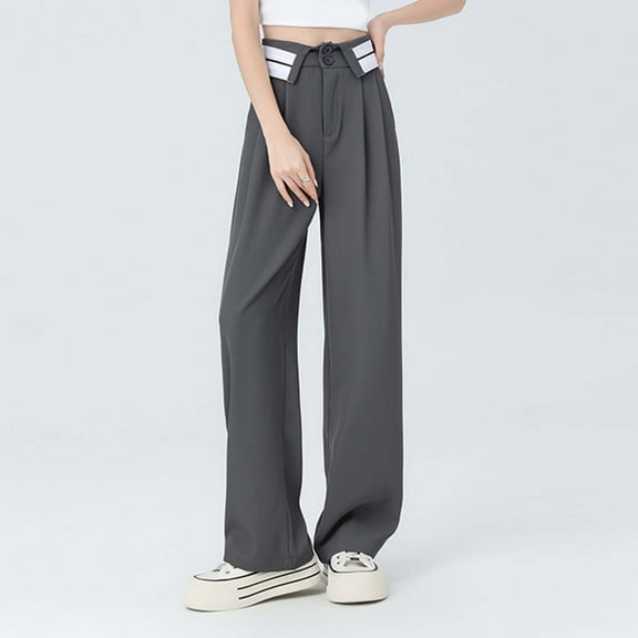 TrendOFT Wide Leg Dress Pants for Women High Waisted Casual Business Office Work Pants Slacks Grey XXL