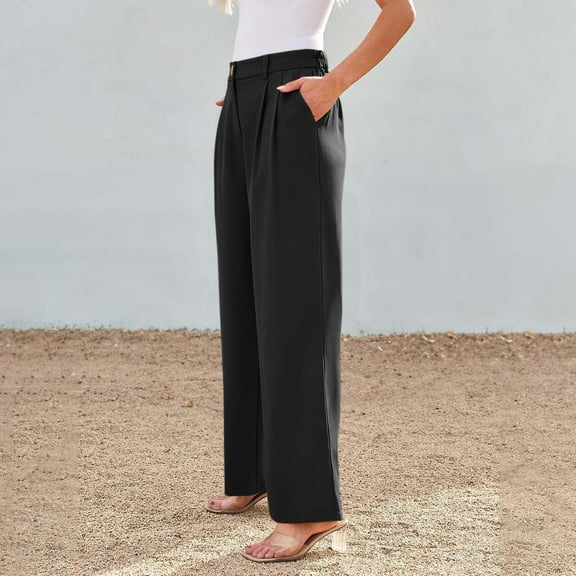TrendOFT Wide Leg Dress Pants for Women High Waisted Long Flowy Casual Dressy Trousers with Pockets Black M