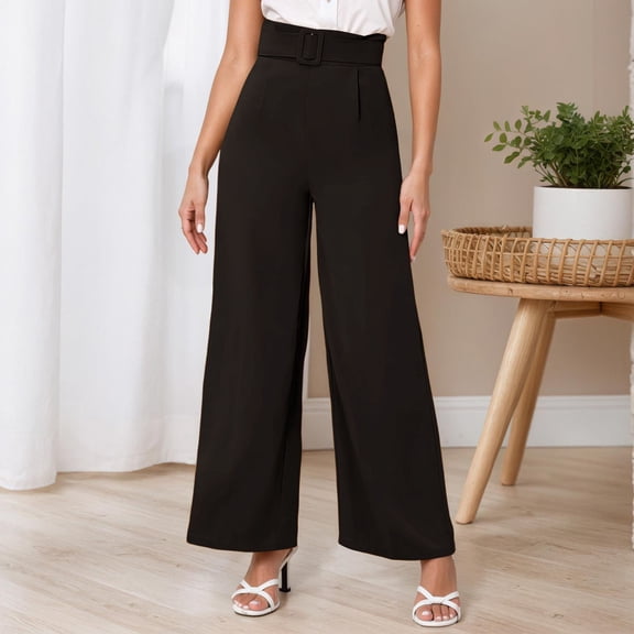 TrendOFT Wide Leg Dress Pants for Women Pull on Work Dress Pants Business Casual Slacks Trousers Black M