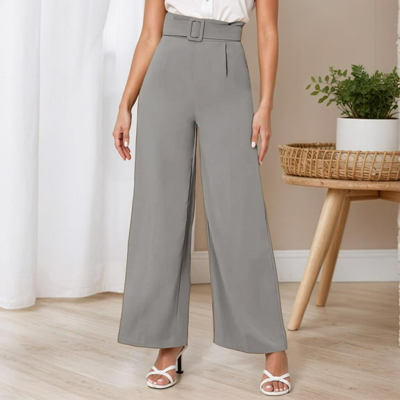 TrendOFT Wide Leg Dress Pants for Women Pull on Work Dress Pants Business Casual Slacks Trousers Grey S