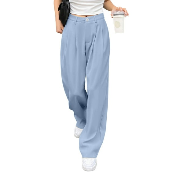 TrendOFT Wide Leg Palazzo Pants for Women High Waist Beach Lounge Dress Pants Loose Work Business Pants Stretchy Trousers Fall Blue L