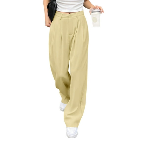 TrendOFT Wide Leg Palazzo Pants for Women High Waist Beach Lounge Dress Pants Loose Work Business Pants Stretchy Trousers Fall Yellow S